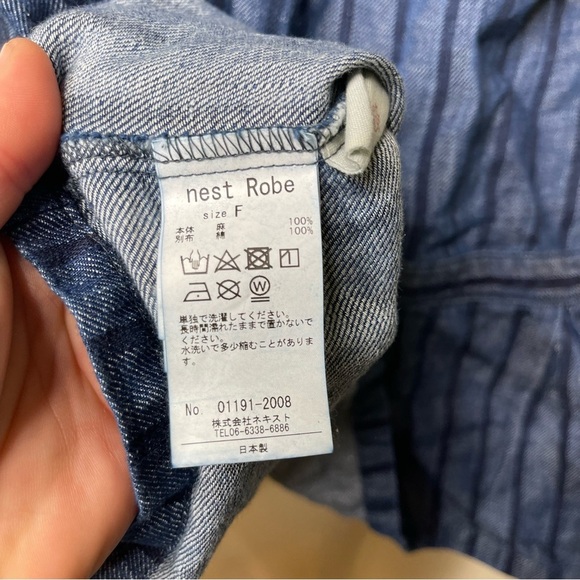 Nest Robe Blue stripe Japanese fabric button front top sz M - Picture 3 of 11